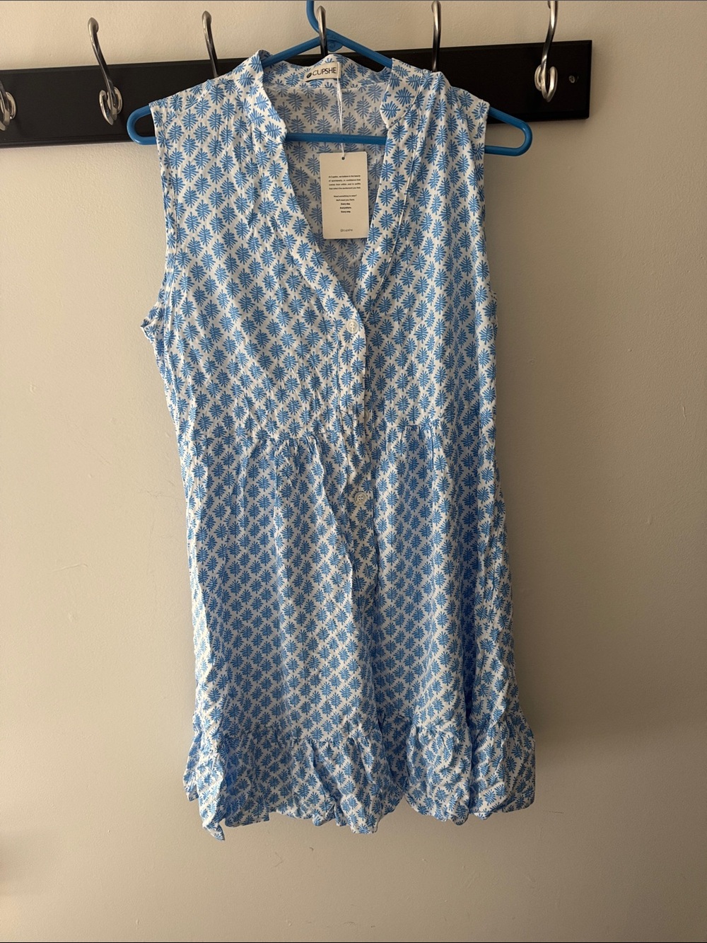 Cupshe Blue & White Sleeveless Printed Mini Dress